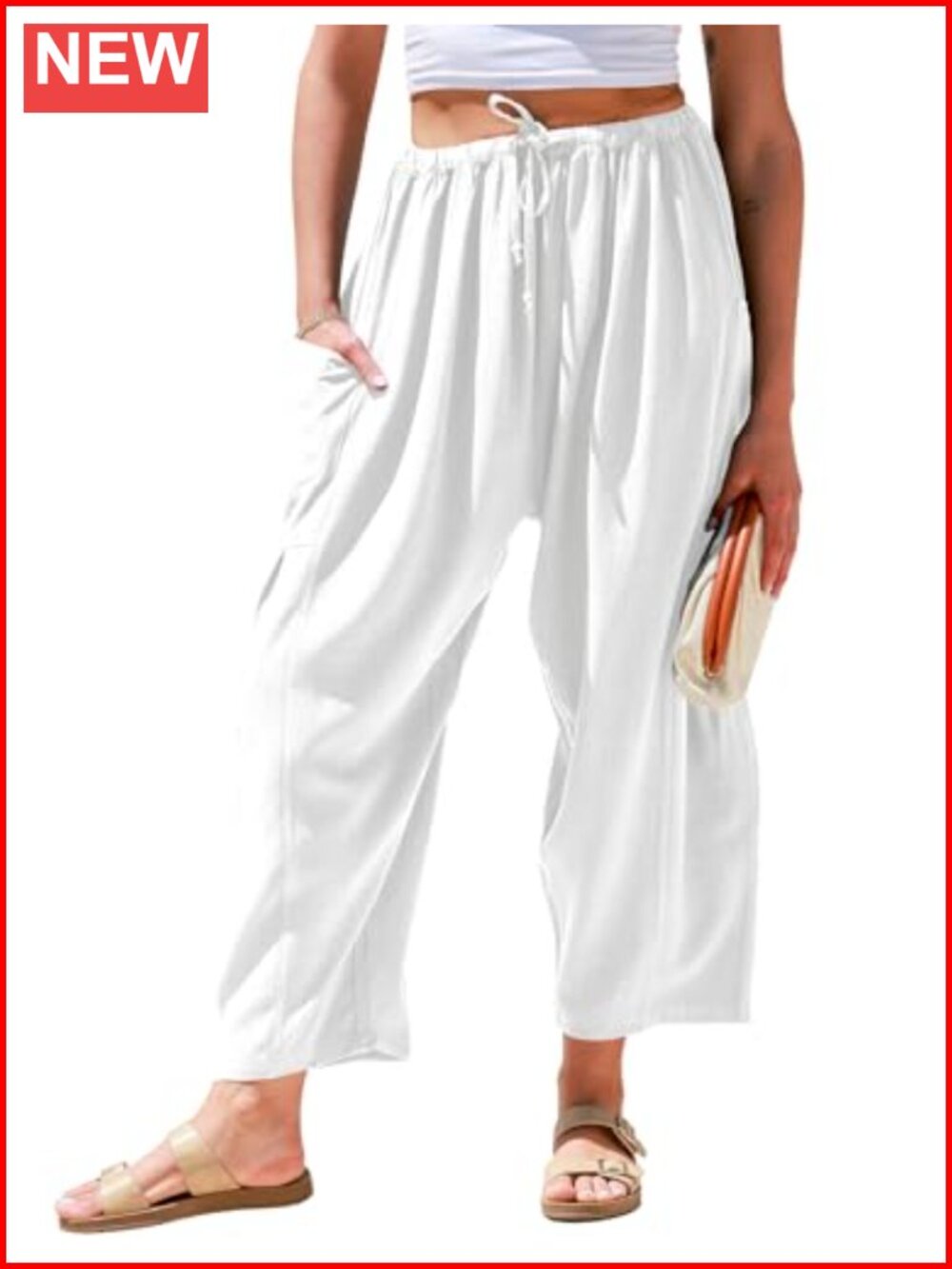 Womens Linen Wide Leg Palazzo Pants with Pockets